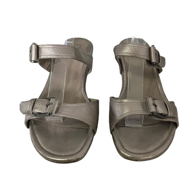 ECCO Metallic Bronze Leather Buckle Strap Wedge Sandals Women Size 40 - Picture 2 of 9